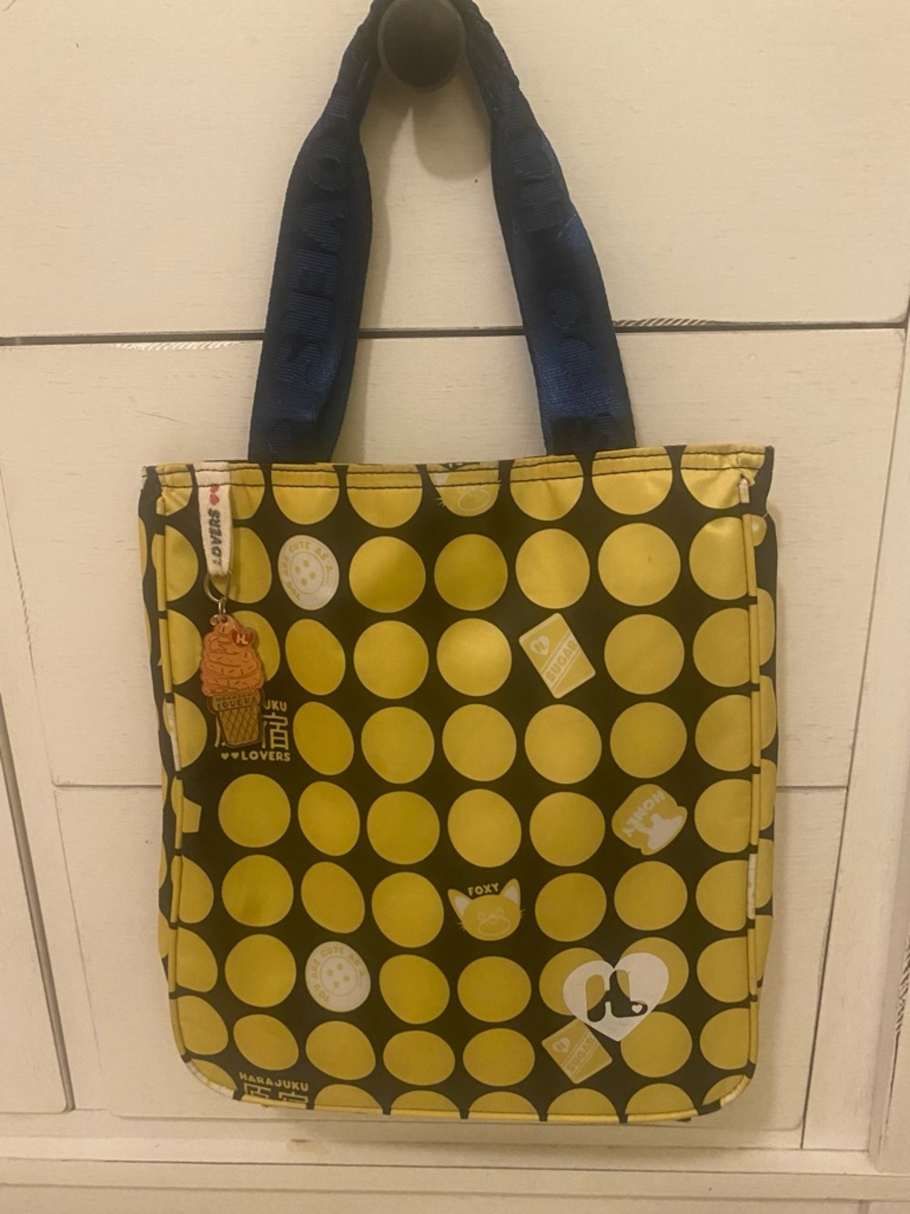 Harajuku Lovers Black and Yellow Polka Dot Tote Bag